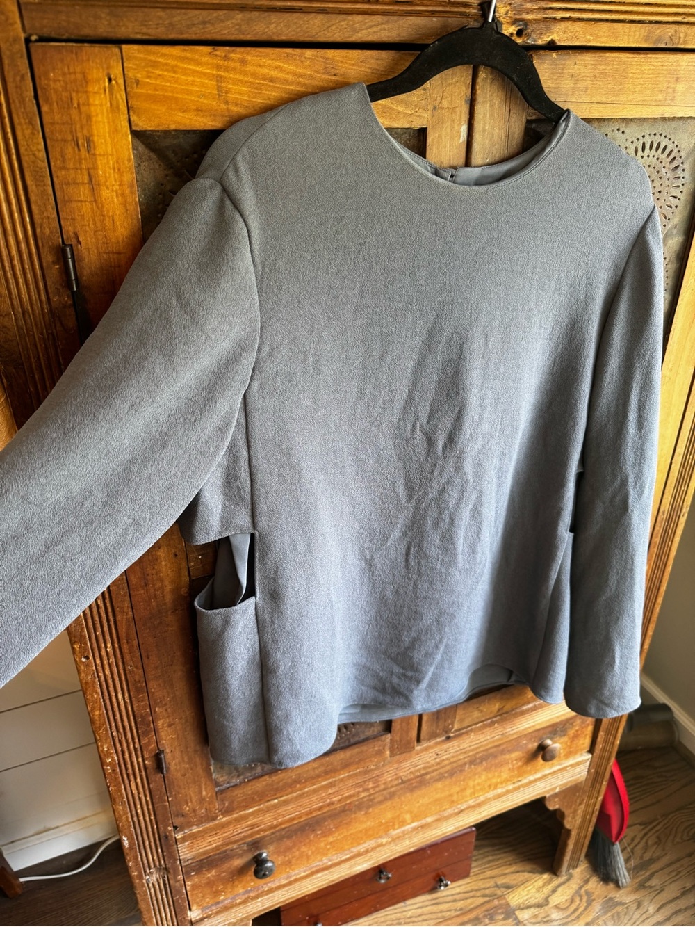 TIBI Pebble Sable Paneled Long Sleeve Top in Chrome Gray